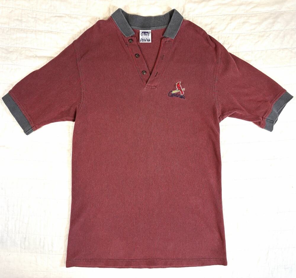 Vintage 2000 St Louis Cardinals MLB Polo Shirt Size M Ribbed Knit Y2K Red Grey